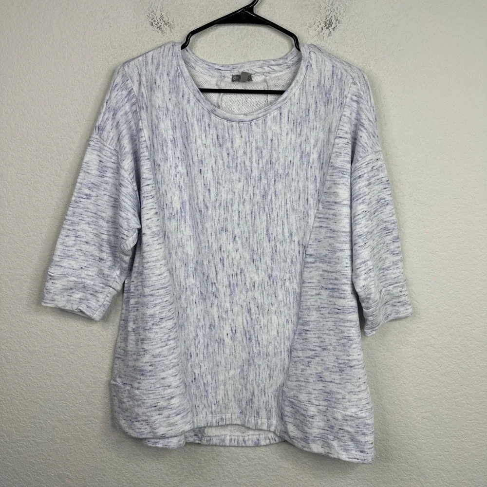 T By TALBOTS Shirt Womens 2X Blue White Popover Athletic Lounge Gym Workout Yoga